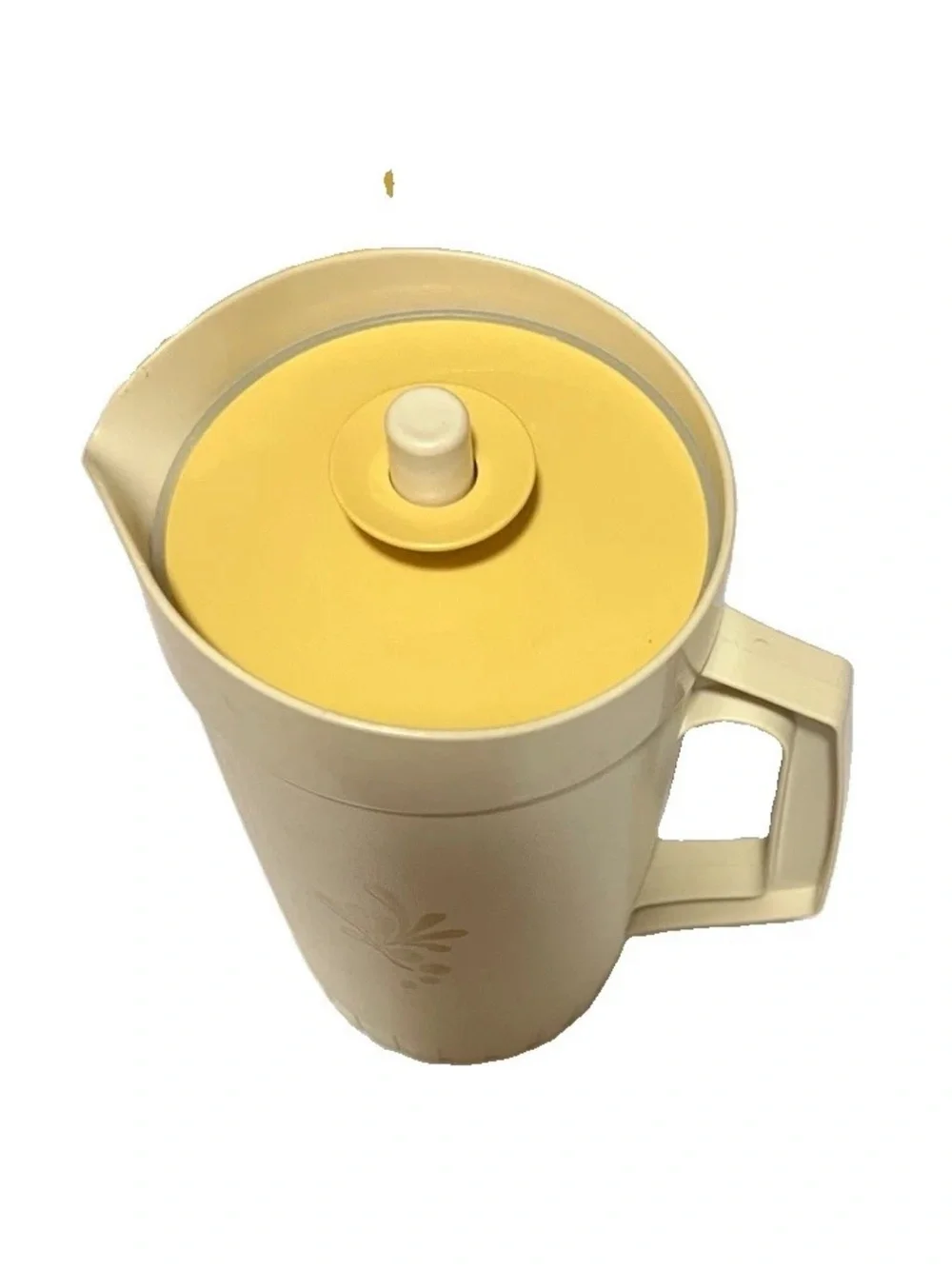 Vintage Tupperware 1 Qt Pitcher ~ 874-14 ~ Almond Harvest Gold ~ Push Button Lid